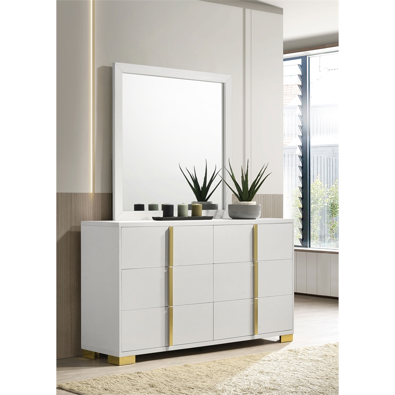 Pemberly Row 6-drawer Rectangular Wood Dresser with Mirror White