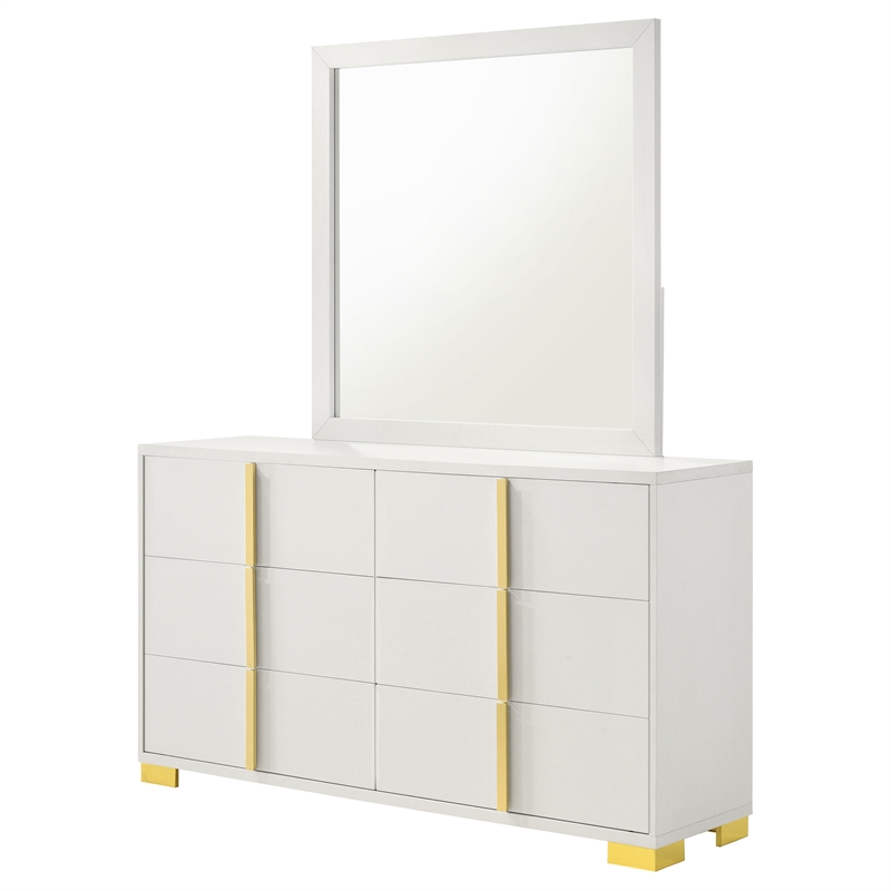 Pemberly Row 6-drawer Rectangular Wood Dresser with Mirror White