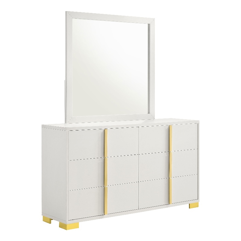 Pemberly Row 6-drawer Rectangular Wood Dresser with Mirror White