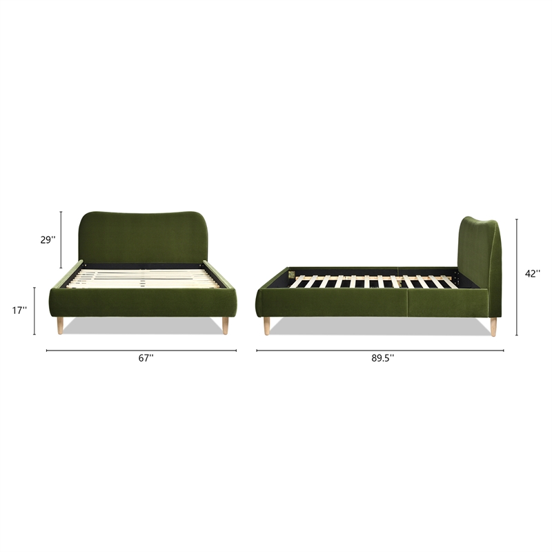 Pemberly Row Curved Headboard Upholstered Platform Bed Queen Olive Green