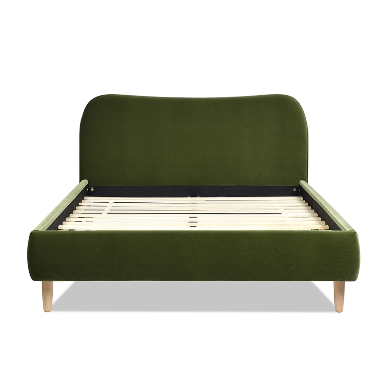 Pemberly Row Curved Headboard Upholstered Platform Bed Queen Olive Green