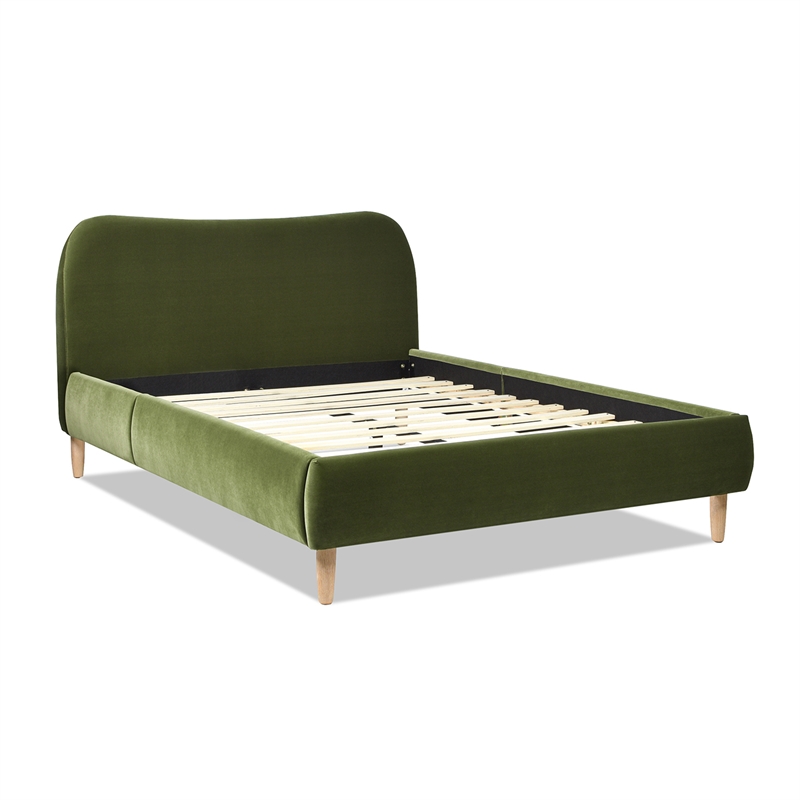 Pemberly Row Curved Headboard Upholstered Platform Bed Queen Olive Green