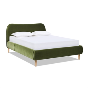 Pemberly Row Curved Headboard Upholstered Platform Bed Queen Olive Green