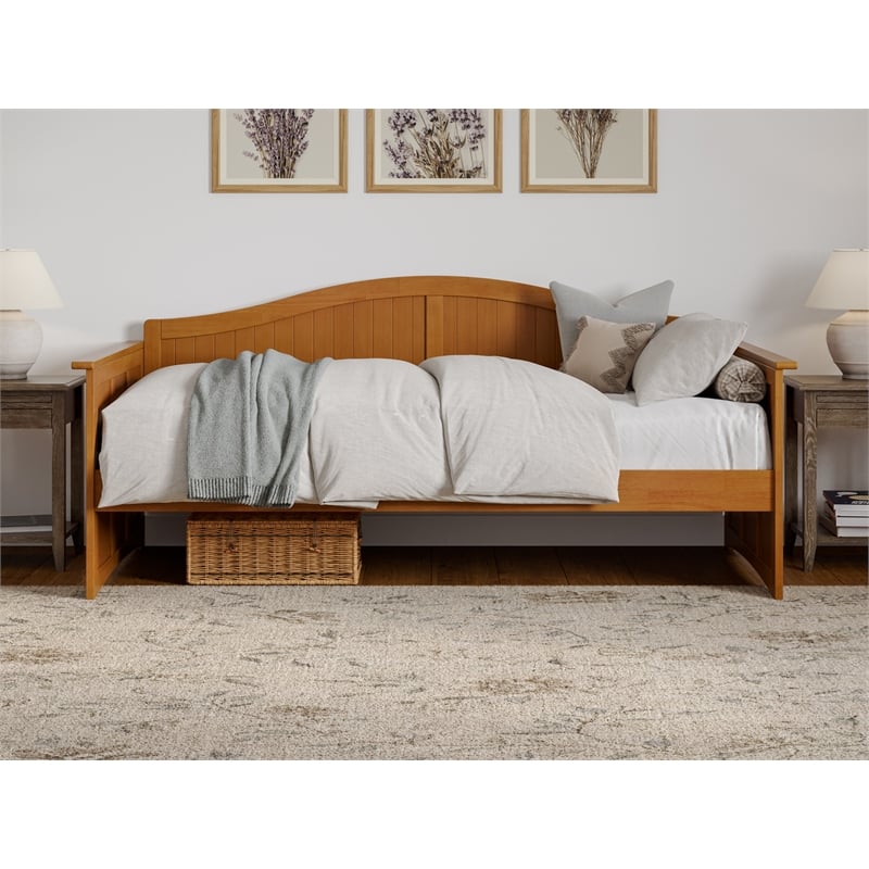 Pemberly Row Mid-Century Solid Wood Twin Daybed in Light Toffee