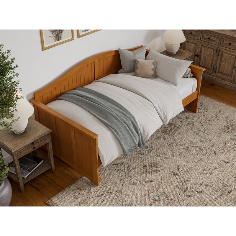 Pemberly Row Mid-Century Solid Wood Twin Daybed in Light Toffee