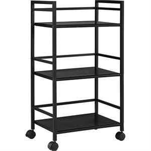 Pemberly Row Modern 3 Shelf Metal Rolling Utility Cart in Black