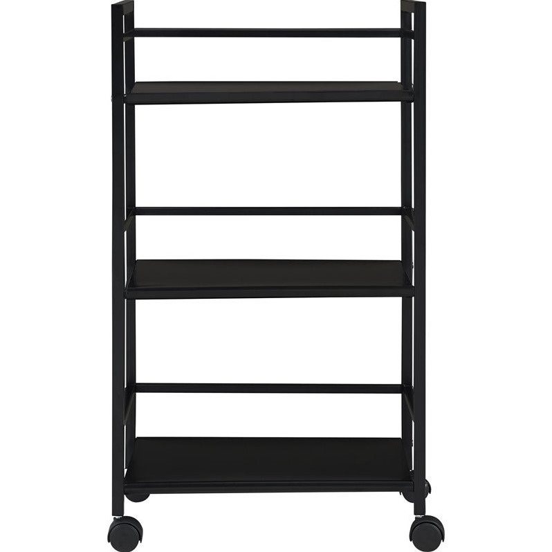Pemberly Row Modern 3 Shelf Metal Rolling Utility Cart in Black