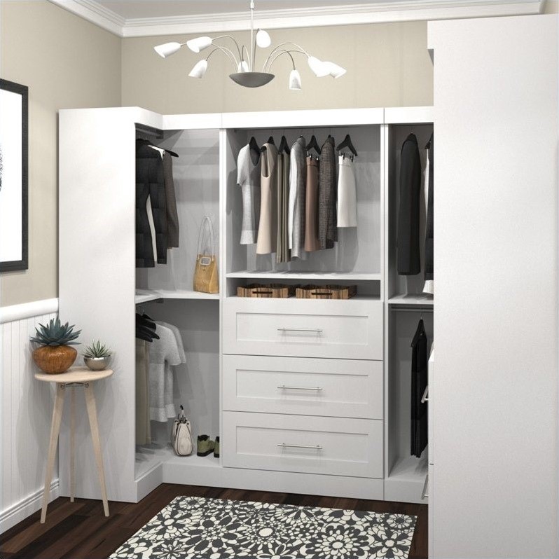 Pemberly Row 161W Walk-In Closet Organizer System in White - Engineered Wood