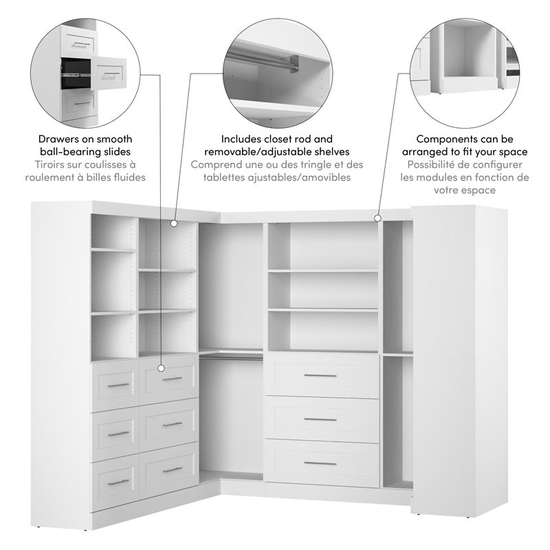 Pemberly Row 161W Walk-In Closet Organizer System in White - Engineered Wood