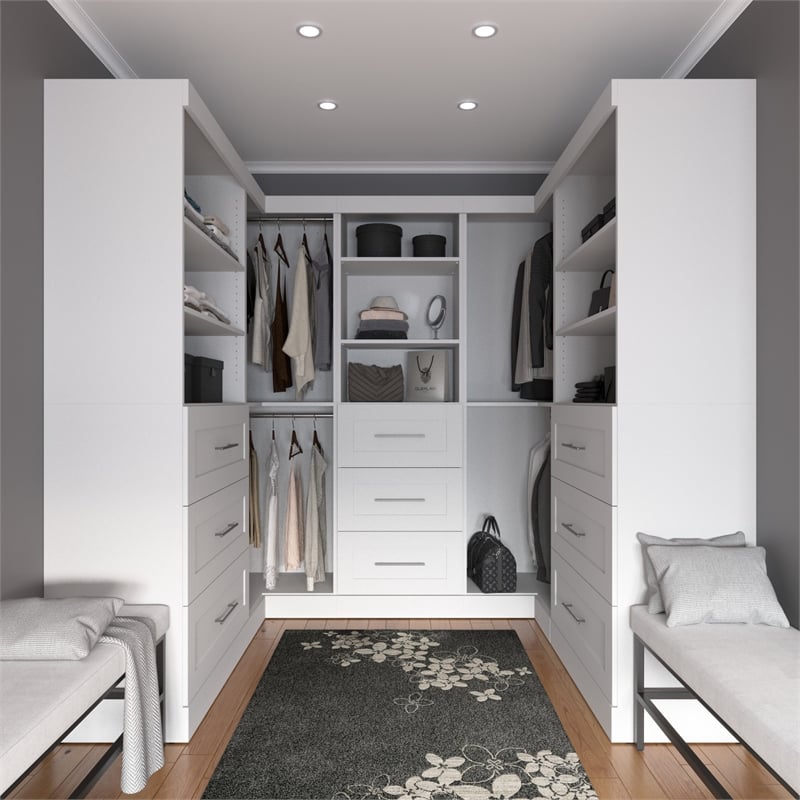 Pemberly Row 161W Walk-In Closet Organizer System in White - Engineered Wood