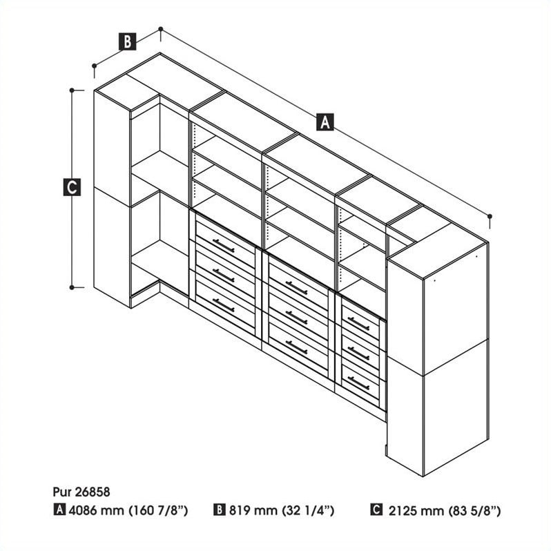 Pemberly Row 161W Walk-In Closet Organizer System in White - Engineered Wood