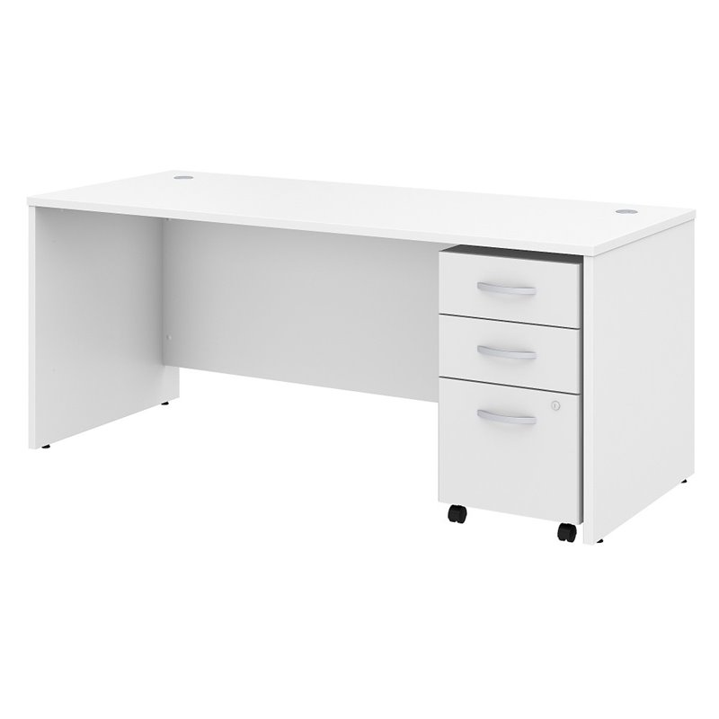 Pemberly Row 72W Office Desk with File Cabinet in White - Engineered Wood