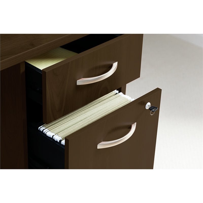 Pemberly Row L-Shaped Engineered Wood Bowfront Desk Set in Mocha Cherry