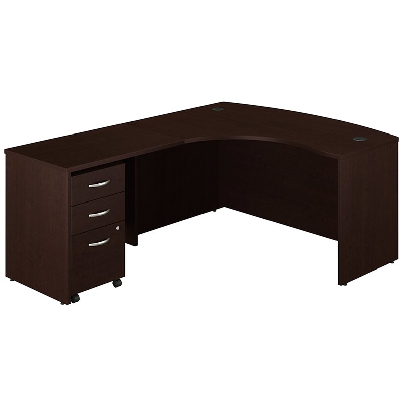Pemberly Row L-Shaped Engineered Wood Bowfront Desk Set in Mocha Cherry