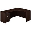 Pemberly Row L-Shaped Engineered Wood Bowfront Desk Set in Mocha Cherry