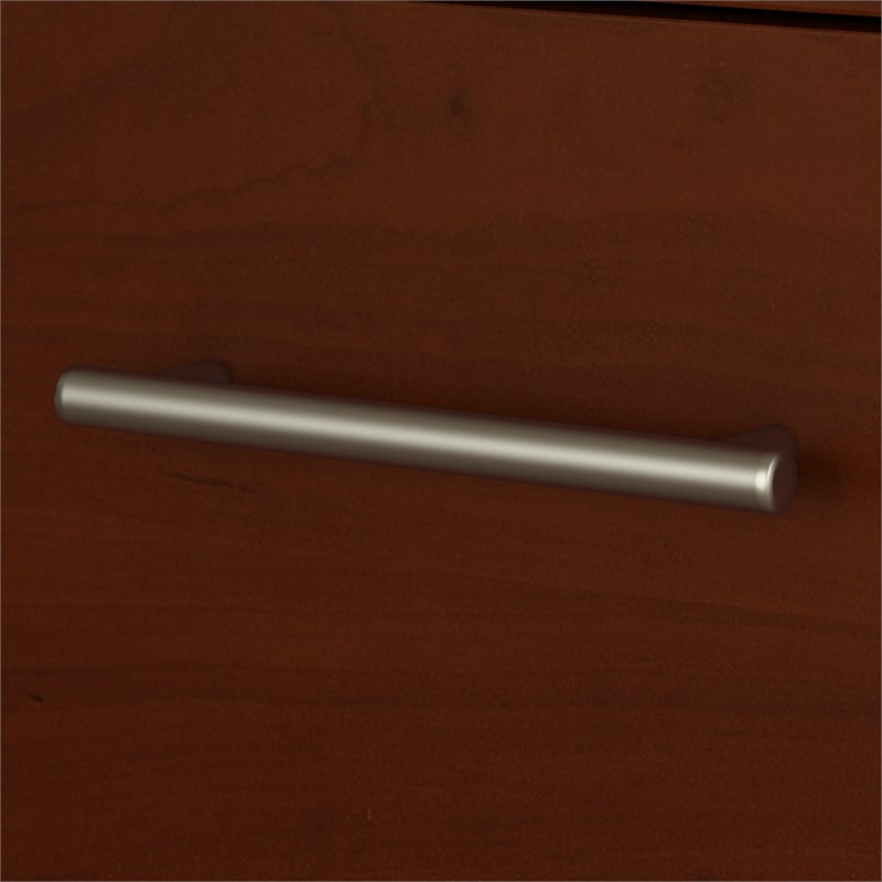 Pemberly Row 72W L Shaped Desk with Hutch and File Cabinet in Cherry