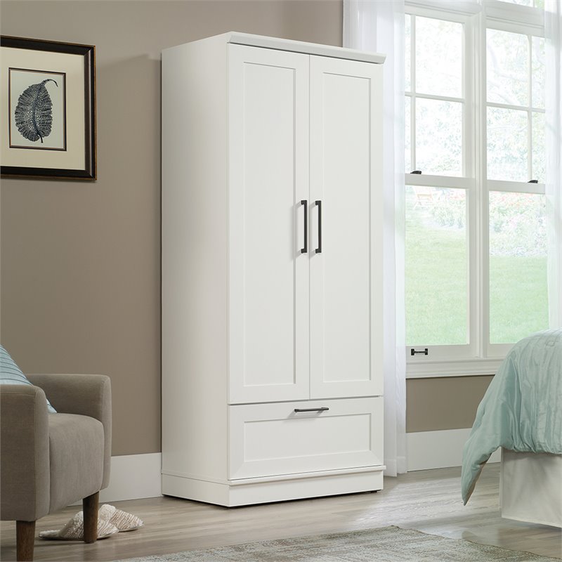 Pemberly Row Engineered Wood Bedroom Wardrobe Armoire in Soft White