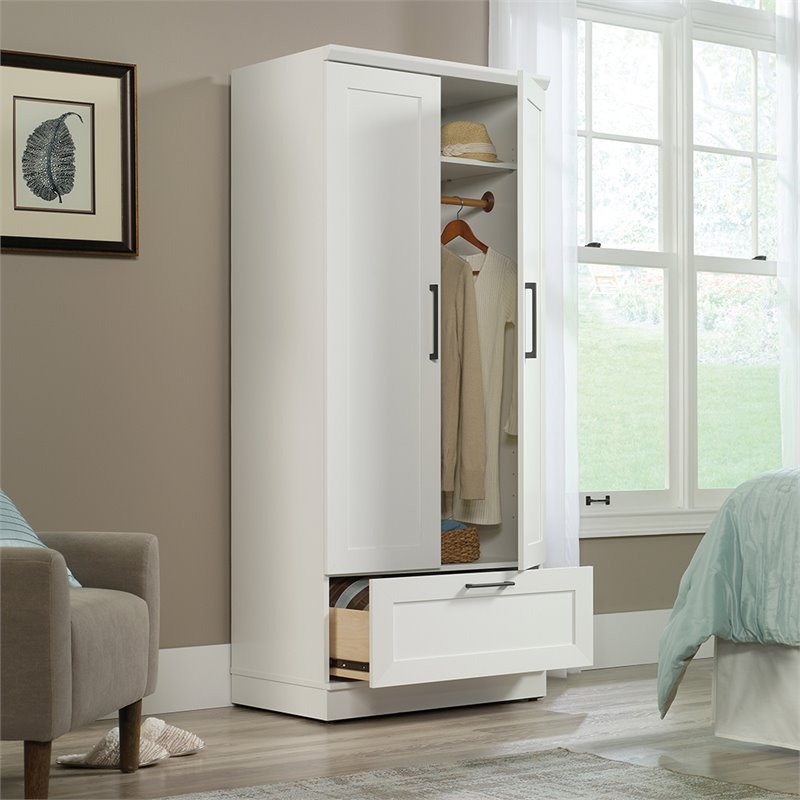 Pemberly Row Engineered Wood Bedroom Wardrobe Armoire in Soft White