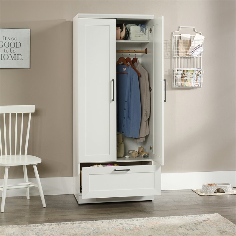 Pemberly Row Engineered Wood Bedroom Wardrobe Armoire in Soft White