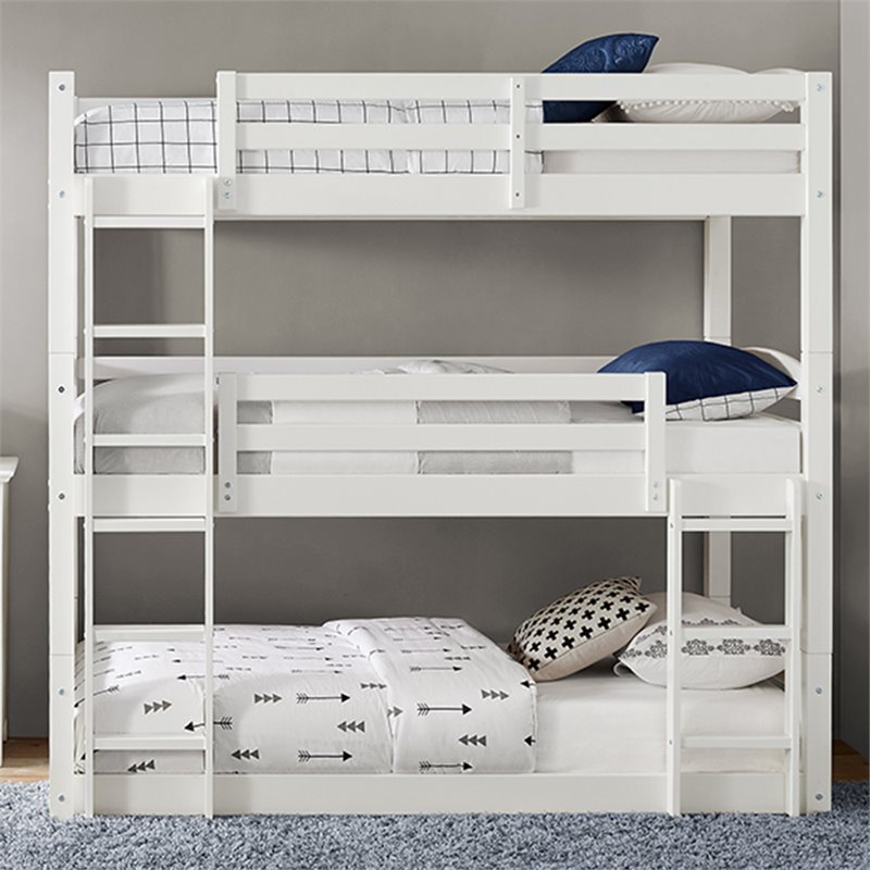 Pemberly Row Traditional Wood Twin Triple Bunk Bed in White Finish