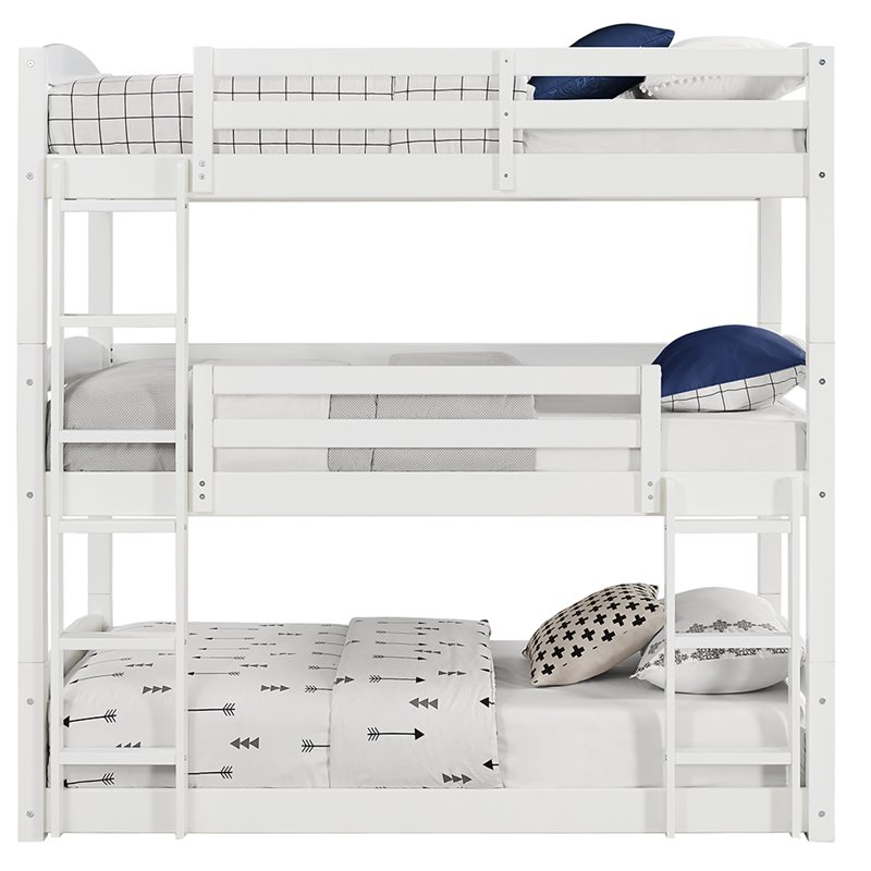 Pemberly Row Traditional Wood Twin Triple Bunk Bed in White Finish
