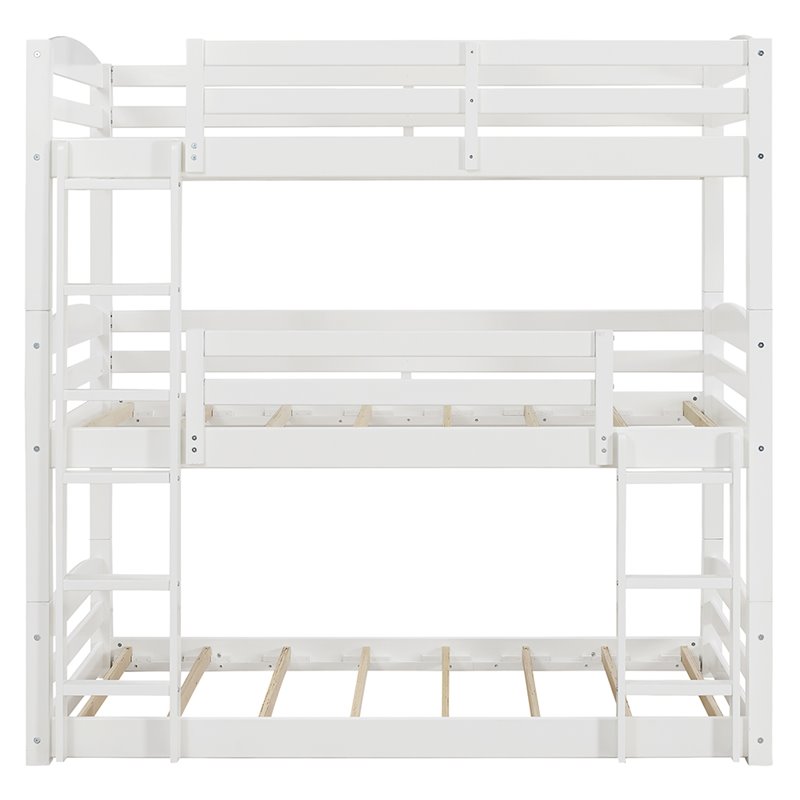 Pemberly Row Traditional Wood Twin Triple Bunk Bed in White Finish
