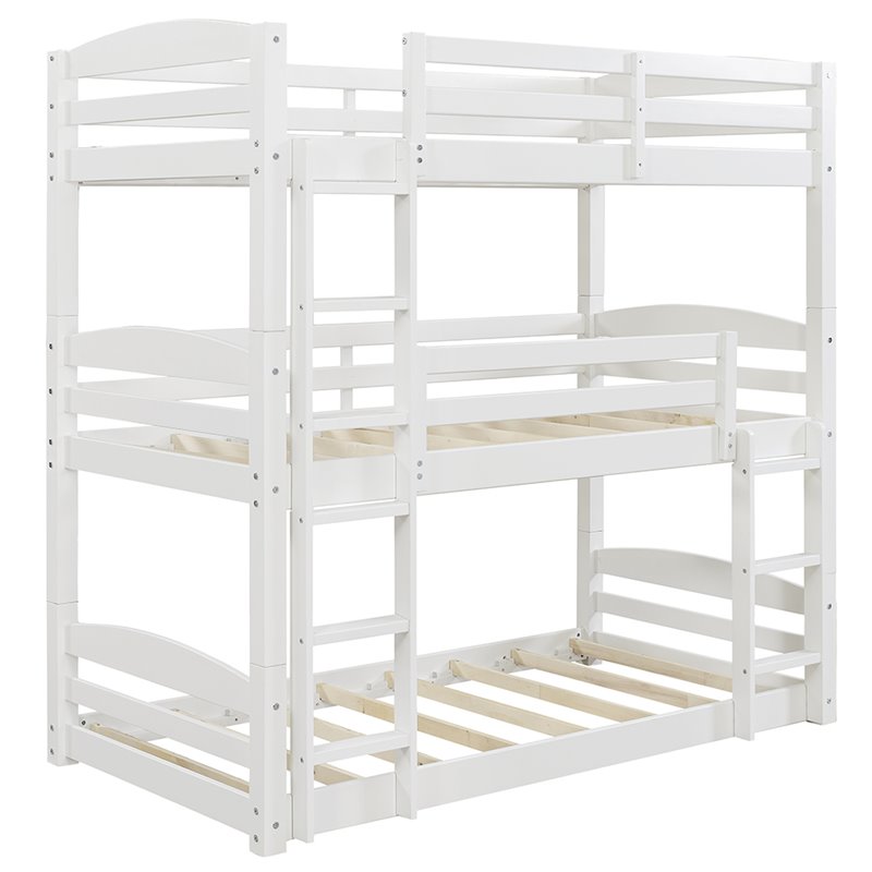 Pemberly Row Traditional Wood Twin Triple Bunk Bed in White Finish