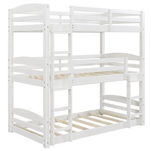 Pemberly Row Traditional Wood Twin Triple Bunk Bed in White Finish
