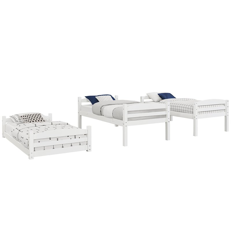 Pemberly Row Traditional Wood Twin Triple Bunk Bed in White Finish