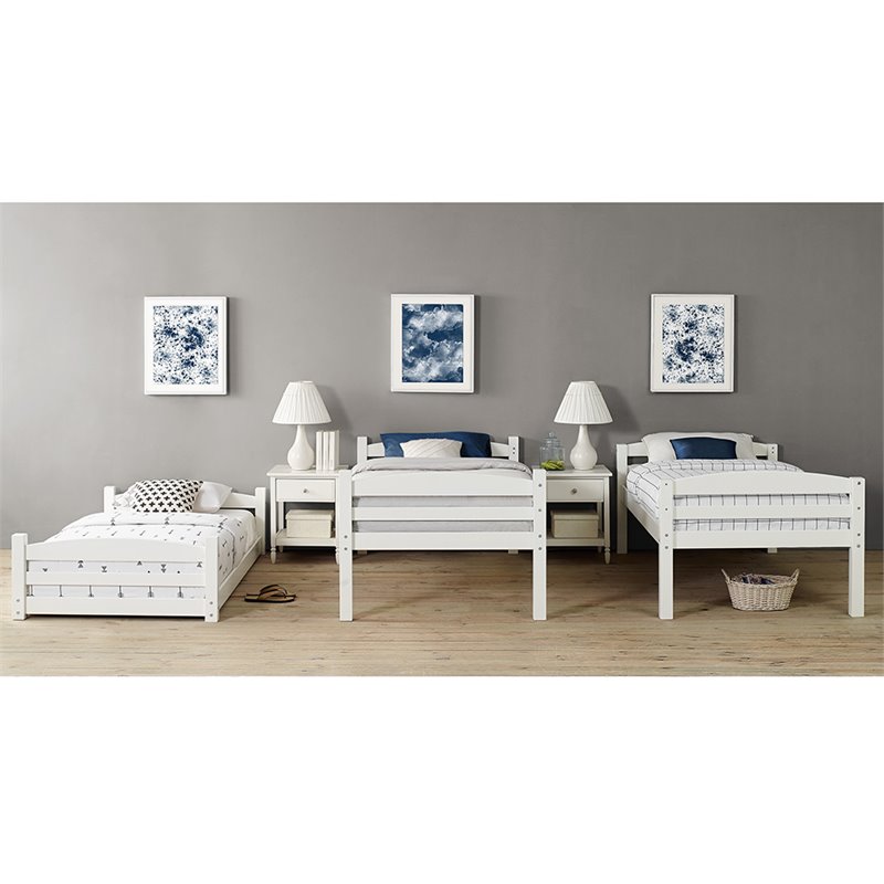 Pemberly Row Traditional Wood Twin Triple Bunk Bed in White Finish