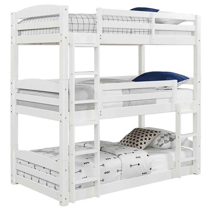 Pemberly Row Traditional Wood Twin Triple Bunk Bed in White Finish