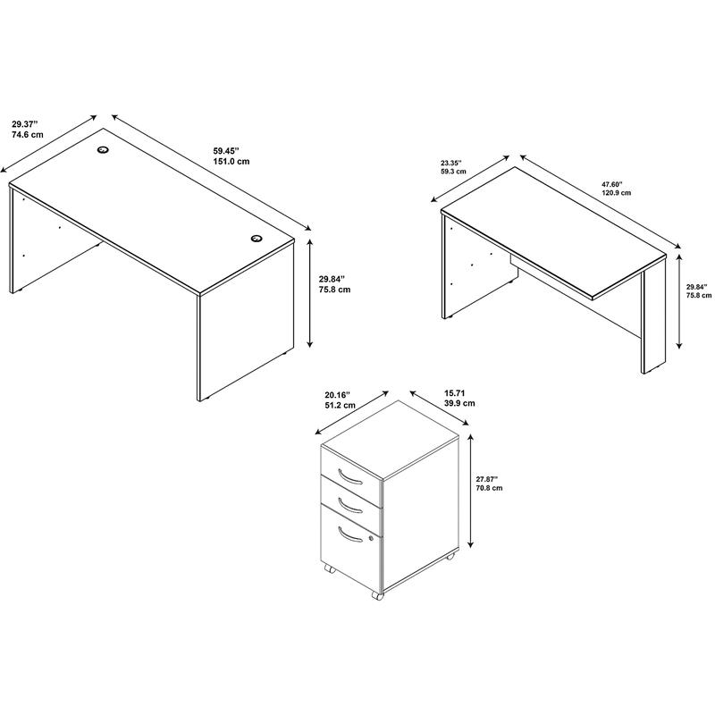 Pemberly Row 60W L Shaped Desk with Drawers in Mahogany - Engineered Wood