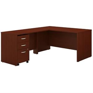 Pemberly Row 60W L Shaped Desk with Drawers in Mahogany - Engineered Wood