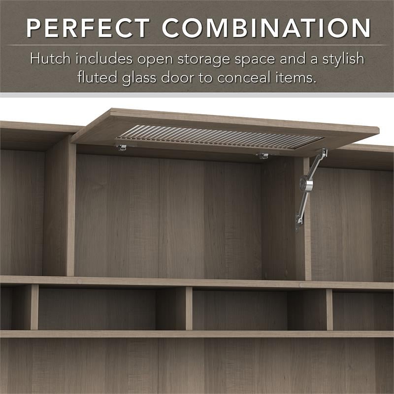 Pemberly Row L Shaped Desk with Hutch and Bookcase in Ash Gray - Engineered Wood