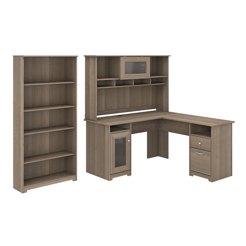 Pemberly Row L Shaped Desk with Hutch and Bookcase in Ash Gray - Engineered Wood