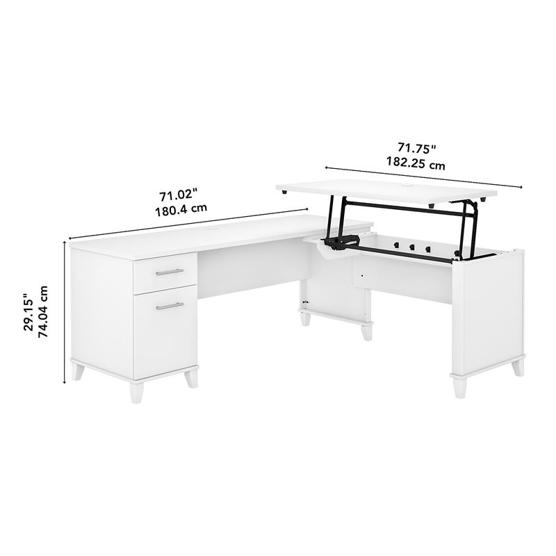Pemberly Row 72W Sit to Stand L Shaped Desk in White - Engineered Wood