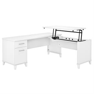 Pemberly Row 72W Sit to Stand L Shaped Desk in White - Engineered Wood