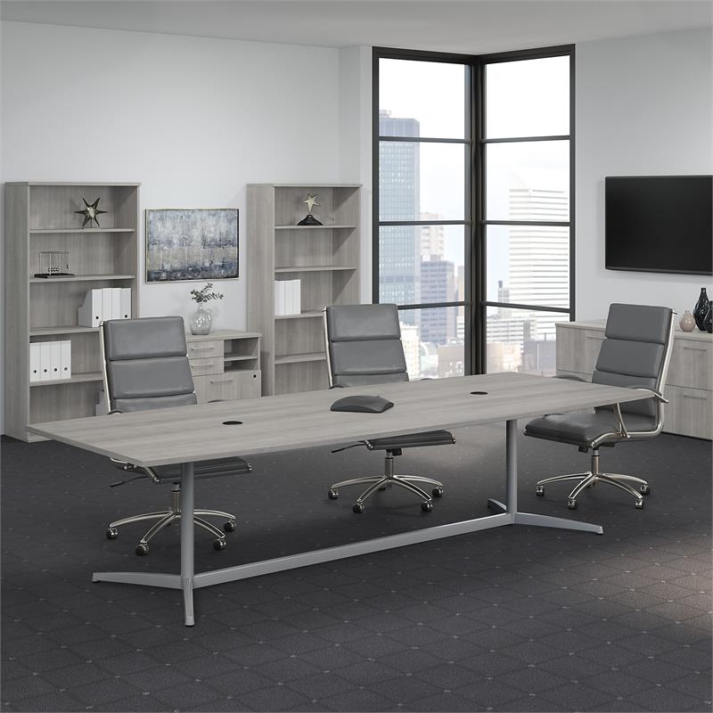 Pemberly Row Conference Table with Metal Base - Platinum Gray - Engineered Wood