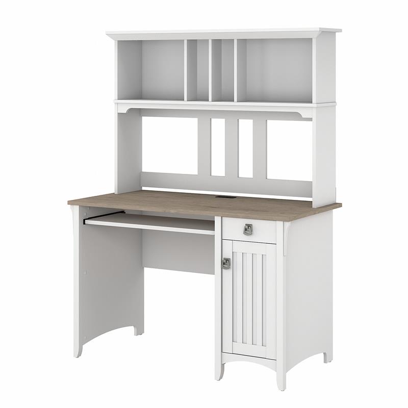 Pemberly Row Engineered Wood Small Computer Desk with Hutch - White/Shiplap Gray