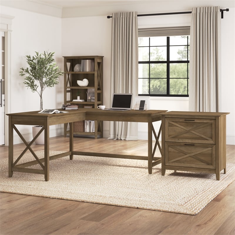 Pemberly Row L Desk with Lateral File Cabinet - Reclaimed Pine - Engineered Wood