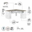 Pemberly Row L Desk with Hutch & Storage Cabinet in White/Gray - Engineered Wood