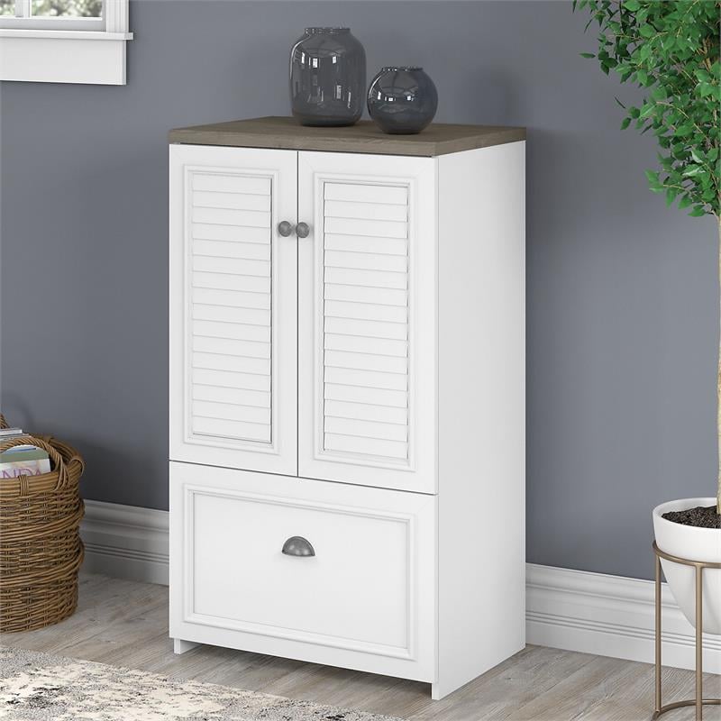 Pemberly Row Storage Cabinet with File Drawer in White & Gray - Engineered Wood