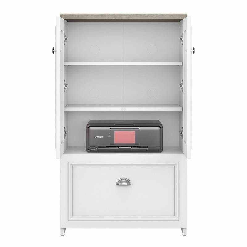 Pemberly Row Storage Cabinet with File Drawer in White & Gray - Engineered Wood