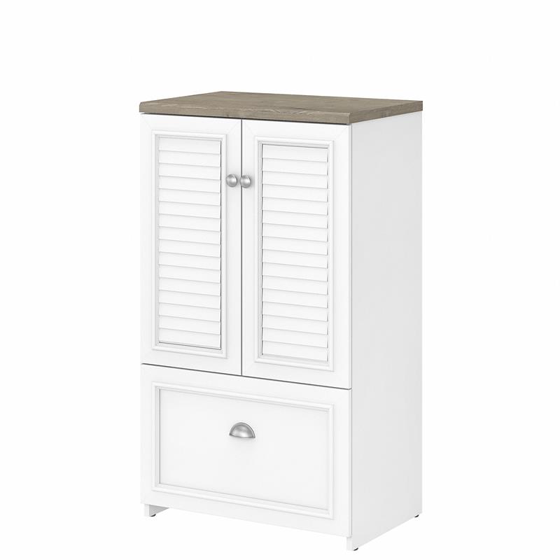 Pemberly Row Storage Cabinet with File Drawer in White & Gray - Engineered Wood