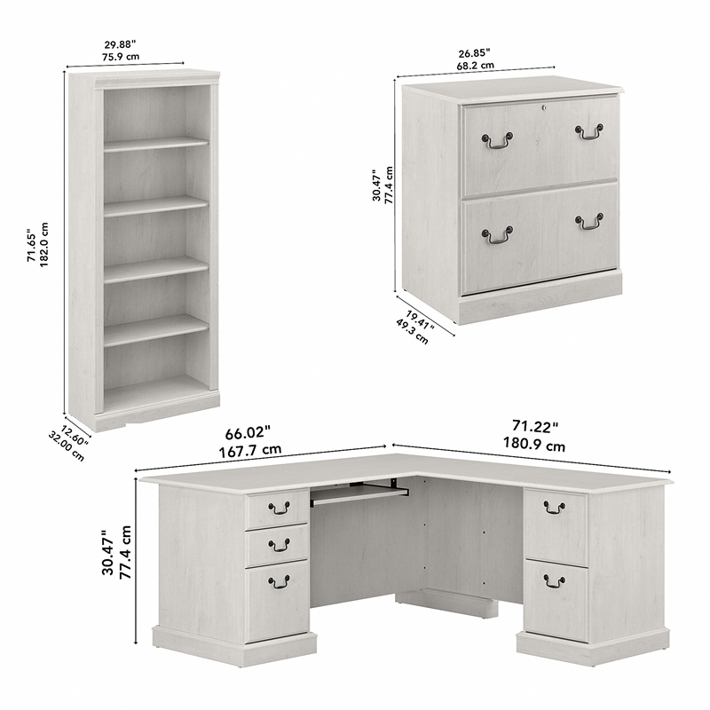 Pemberly Row L Shaped Desk with Storage Set in Linen White Oak - Engineered Wood