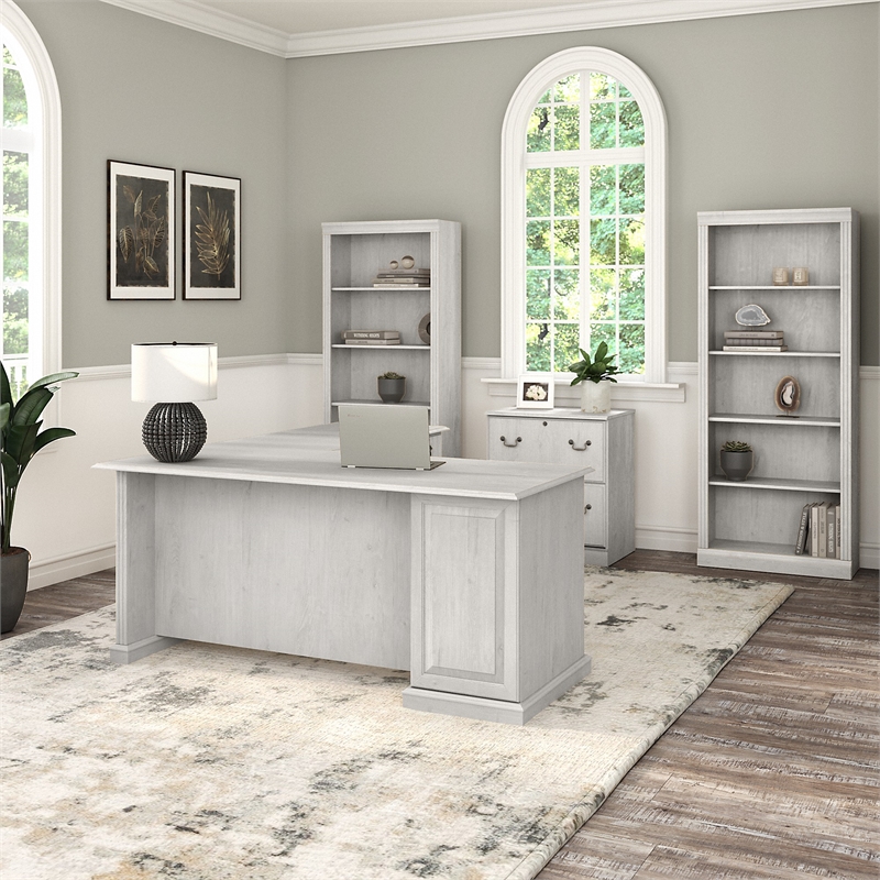 Pemberly Row L Shaped Desk with Storage Set in Linen White Oak - Engineered Wood