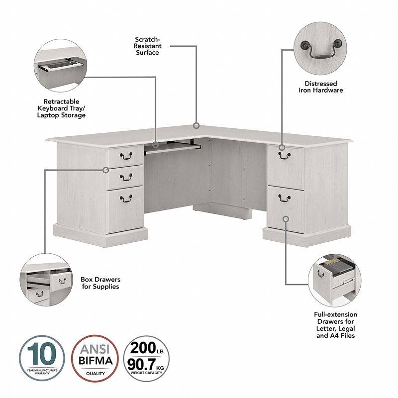 Pemberly Row L Shaped Desk with Storage Set in Linen White Oak - Engineered Wood