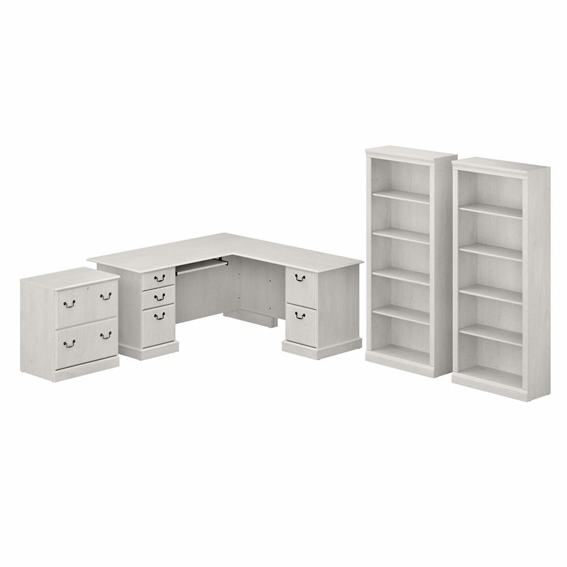 Pemberly Row L Shaped Desk with Storage Set in Linen White Oak - Engineered Wood