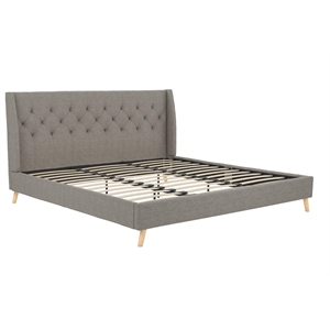 Pemberly Row 43.5&quotH x 85.5&quotW x 80&quotD Contemporary King Bed in Gray Linen