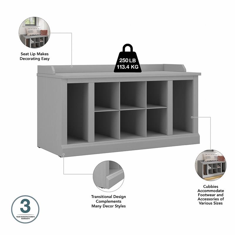 Pemberly Row Shoe Storage Bench with Shelves - Cape Cod Gray - Engineered Wood
